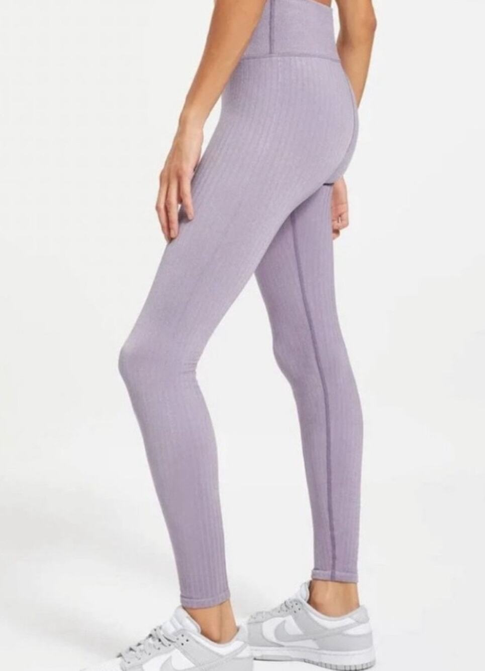 NWT Good American Wide Rib Shine Compression Leggings Dusty Violet Size 3/4